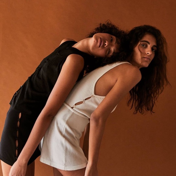 Amlul Soft Knit Mini Skirt with Buttons Down Side - Picture 1 of 9